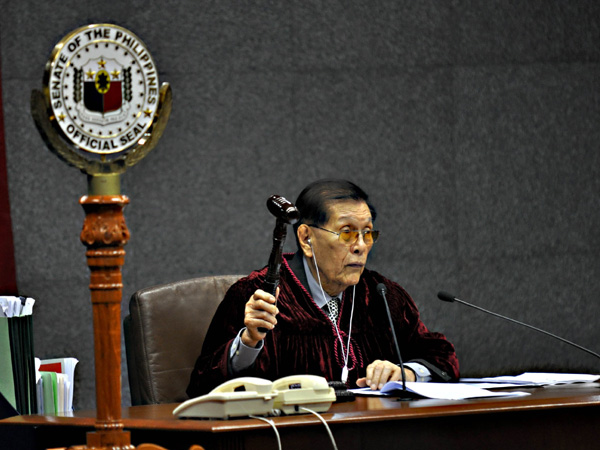 Senate President Juan PonceEnrile who presides over the trial banged the