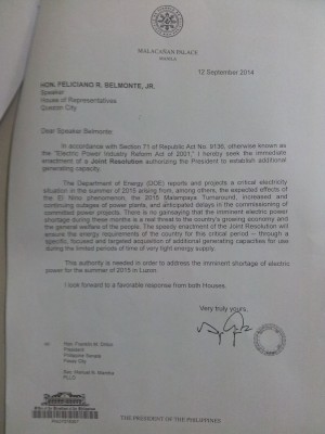 Aquino letter to Congress 1