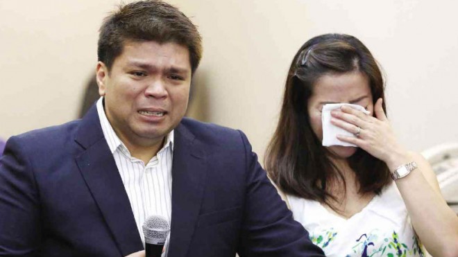 ‘KIDNAPPED’  Former Iglesia minister Lowell Menorca II, accompanied by his wife, Jinky. MARIANNE BERMUDEZ/INQUIRER FILE PHOTO