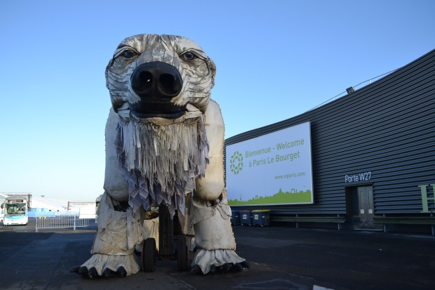 Giant polar bear Aurora, Greenpeace's mechanized mascot, at the 21st Conference of Parties (COP21) in Paris, France. Photo by Kristine Angeli Sabillo/INQUIRER.net