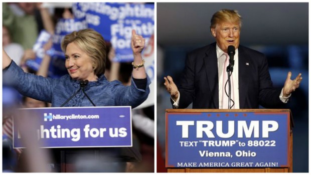 US presidential bets Democrat Hillary Clinton and Republican Donald Trump. AP PHOTOS