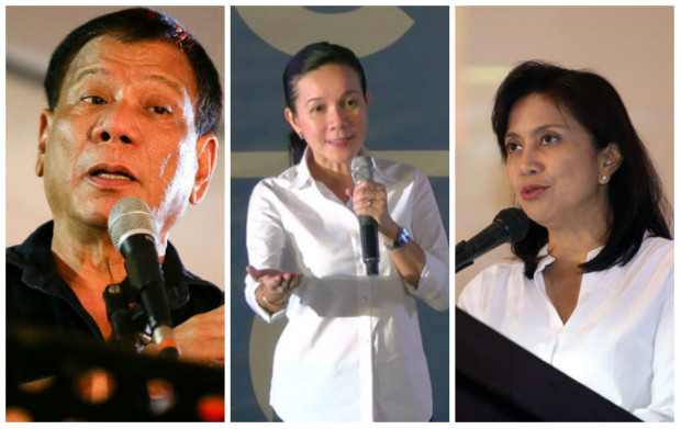 Rodrigo Duterte , Grace Poe and Leni Robredo. FILE PHOTOS