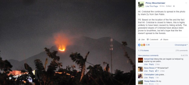 5-hour fire hits Mt. San Cristobal in Laguna; 'kaingin' blamed - Inquirer.net