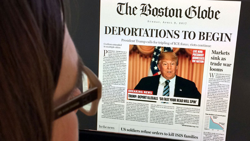 NO LAUGHING MATTER An online version of what a front page might look like should Republican front-runner Donald Trump win the presidency was posted by The Boston Globe on the website’s editorial page. AFP