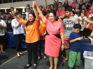 Guia Gomez (right) is reelected as mayor of San Juan City while Janella Estrada wins as vice mayor on May 9, 2016 (Photo by JOVIC YEE, INQUIRER)