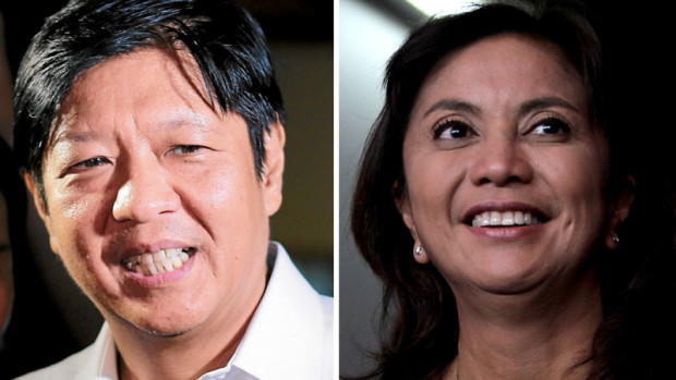 Senator Bongbong Marcos and Camarines Sur Representative Leni Robredo. FILE PHOTOS