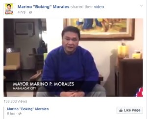 Mabalacat Mayor Marino Morales issues a video denial after President Rodrigo Duterte mentioned his name in the alleged list of politicians engaged in the illegal drugs trade. SCREENGRAB MARINO 'BOKING' MORALES VIDEO