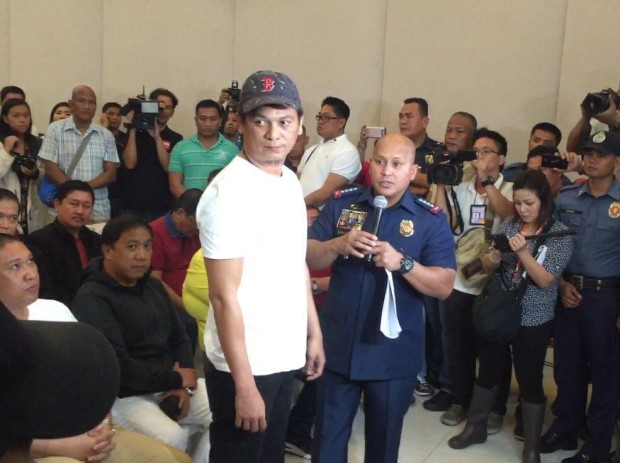 Franz Sabalones, whom the police tagged as one of the biggest drug lords in Central Visayas, surrenders to PNP chief Dir. Gen. Ronald "Bato" Dela Rosa. JULLIANE LOVE DE JESUS/INQUIRER.net