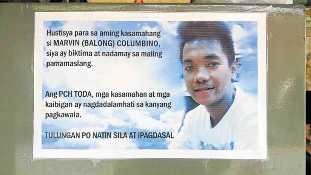 In a message posted on a tarpaulin, coworkers mourn the death of Balong, a tricycle driver who ended up dead last month because his passenger, an accused in a drug case,  happened to be a hit man’s target.  —contributed photo