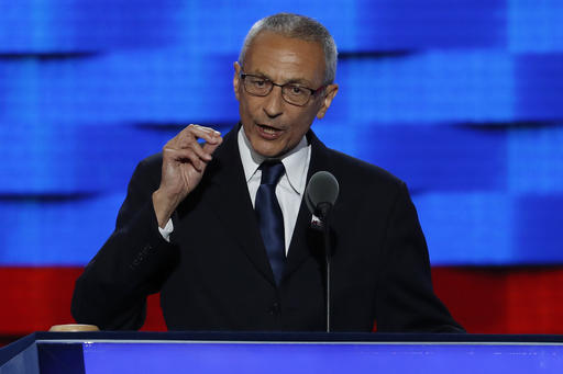 In this July 25, 2016, file photo, John Podesta, Clinton Campaign Chairman, speaks during the first day of the Democratic National Convention in Philadelphia. Podesta, a top adviser to Hillary Clinton, on Tuesday, Oct. 11, accused Roger Stone, a longtime Donald Trump aide, of receiving "advance warning" about WikiLeaks' plans to publish thousands of hacked emails and suggested the Republican candidate is aiding the unprecedented Russian interference in American politics. AP FILE PHOTO