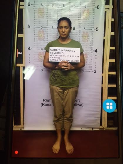 Former Binibining Pilipinas contestant Marife Garlit was arrested in a drug buy-bust in Sampaloc, Manila, Nov. 29, 2016 (Manila Police District file photos)