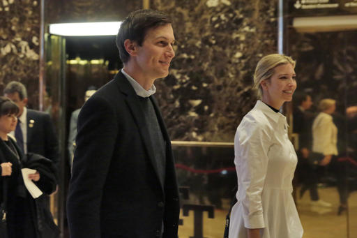 Jared Kushner and his wife Ivanka Trump walk through the lobby of Trump Tower in New York, Friday, Nov. 18, 2016. AP PHOTO