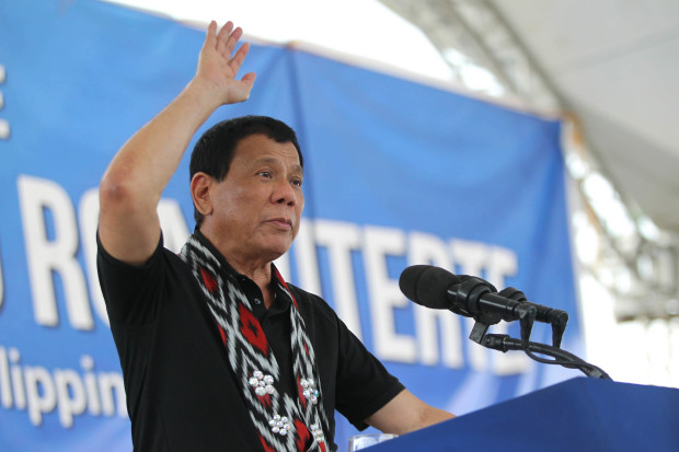 President Rodrigo Roa Duterte gestures as he delivers his keynote message during the ceremonial of the switch-on of the M’lang Solar Powered Irrigation System (MSPIS) in Barangay Janiuay, M’lang, Cotabato on February 3, 2017. SIMEON CELI JR./Presidential Photo