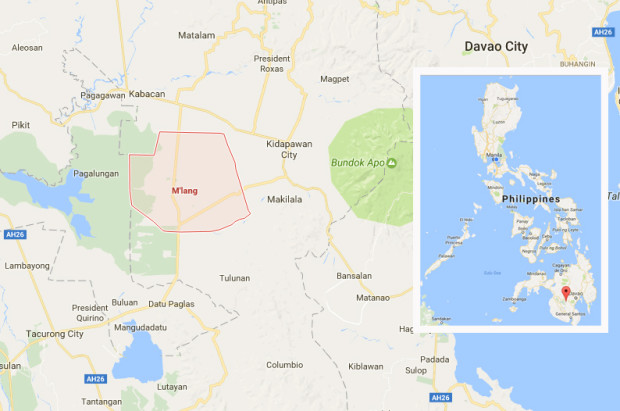 The map shows the town of Mlang (in red) in North Cotabato and adjacent and nearby municipalities. The local health unit has declared an outbreak of the mosquito-borne Chikungunya disease in M'lang. IMAGE FROM GOOGLE MAPS