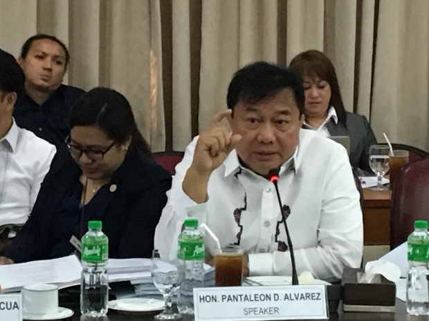 Speaker Pantaleon Alvarez explains why he supports taxing church-owned schools on March 6, 2017, during a hearing of the House committee on ways and means. (PHOTO BY VINCE NONATO / INQUIRER)