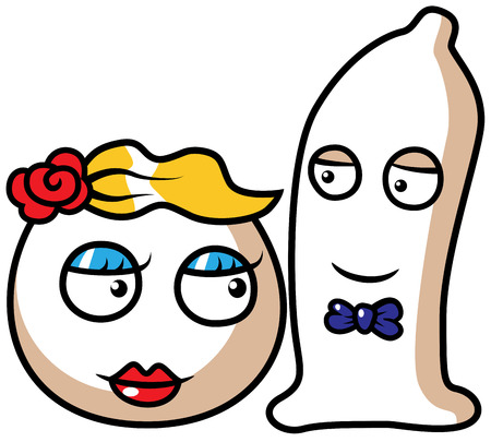 22755770 - cartoon vector illustration of egg and condom, safe sex concept