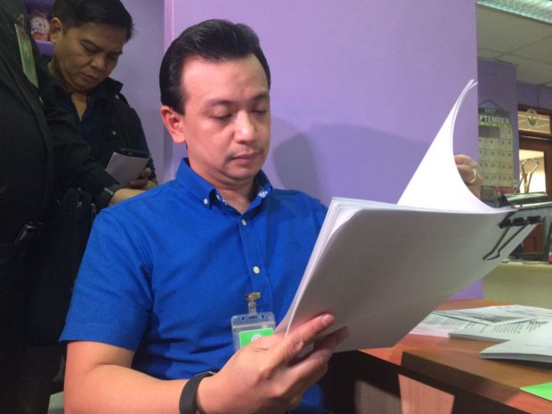 Senator Antonio Trillanes files libel against PCOO Asec. Mocha Uson at the Ombudsman, Quezon City. NIÑO JESUS ORBETA / Philippine Daily Inquirer