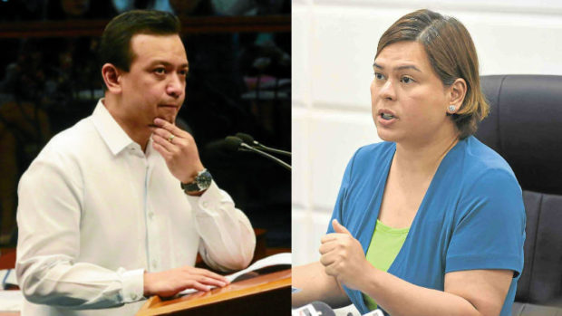 Senator Antonio Trillanes IV and Davao City Mayor Sara Duterte. FILE PHOTOS