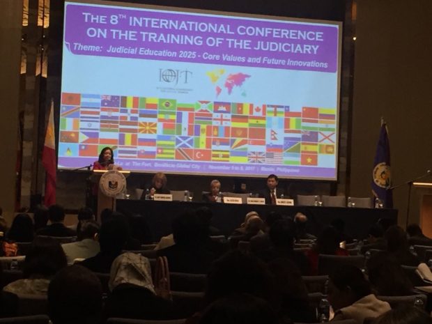 Chief Justice Maria Lourdes Sereno keynotes the opening ceremony of the 8th International Conference on the Training of the Judiciary (IOJT)./Photo from SC PIO
