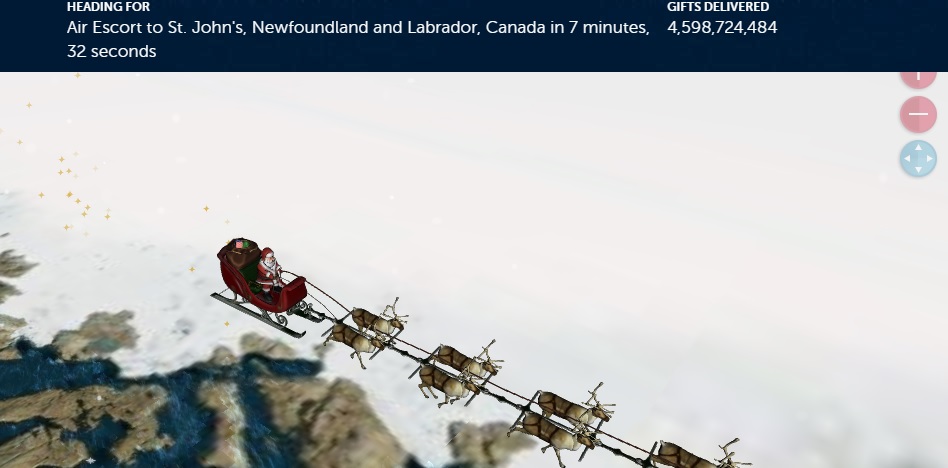 A screencap of the North American Aerospace Defense Command's Santa tracker.