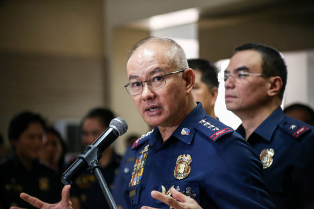 MAY 23, 2018 PNP Chief Oscar Albayalde and Regional Director Guillermo Eleazar presents the suspect Crispin Corpin on the murder case of SPO3 Don Carlo DC Magui at Camp Crame in Quezon City. PNP Chief Oscar Albayalde INQUIRER PHOTO/ JAM STA ROSA INQUIRER PHOTO/ JAM STA ROSA