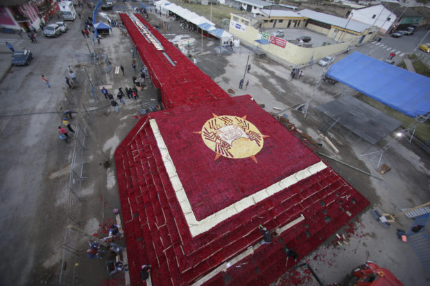 LOOK: Ecuadoreans build record pyramid of roses