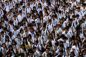 FIRST DAY OF CLASSES/JUNE 02, 2014
Students during flag ceremony at the Batasan Hills National High School, Quezon City on the first day of classes. It is one of the public high schools with the largest student population at 12,239 enrollees. It is more than last year, according to its Principal Diego Amit, with students transferring from private schools due to tuition fee increases.
INQUIRER PHOTO/LYN RILLON