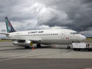 In this July 15, 2009, photo, a Boeing 737 (737-200) jetliner is seen in Edmonton, Canada. A Boeing 737 operated by First Air crashed near Resolute Bay, Nunavut, killing 12 people on Saturday, Aug. 20, 2011, in Canada. AP