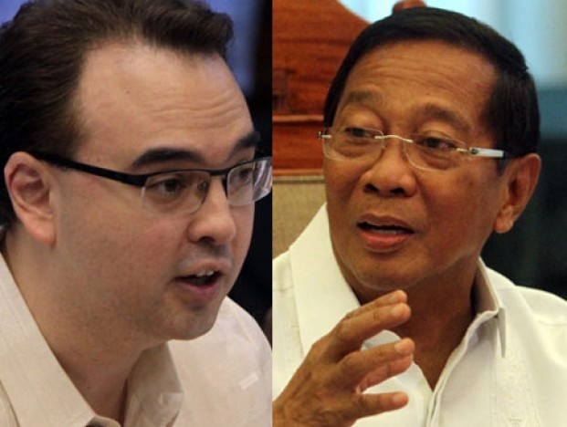 President Jejomar Binay (right) has refused to be drawn into a word war with Sen. Alan Peter Cayetano (left), another probable presidential contender who had said that the economy would suffer if Binay were elected president in 2016. INQUIRER FILE PHOTOS