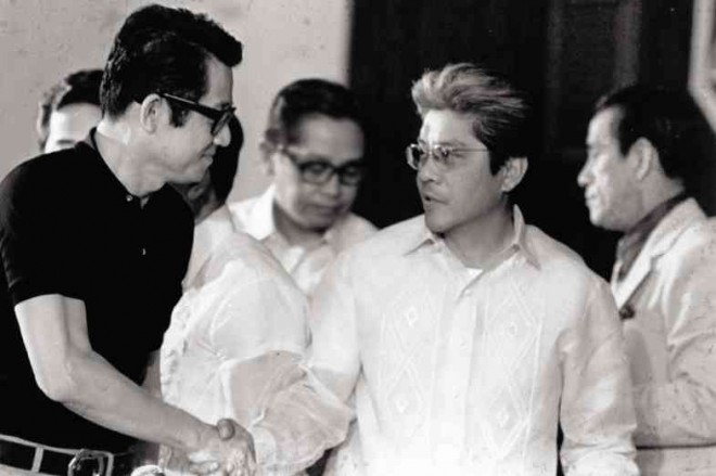 THAT’S WHAT FRIENDS ARE FOR Ninoy is shown with fellow members of the Liberal Party Jovito Salonga and Gerry Roxas. 