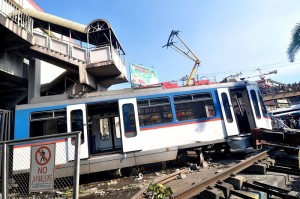 The MRT train that crashed and got derailed at the end of the station on Taft Avenue in Pasay City. INQUIRER FILE PHOTO/ RICHARD REYES