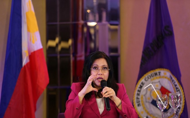 Supreme Court Chief Justice Maria Lourdes Sereno answers media questions during a press conference at the Bayleaf, Intramuros, Manila. RAFFY LERMA