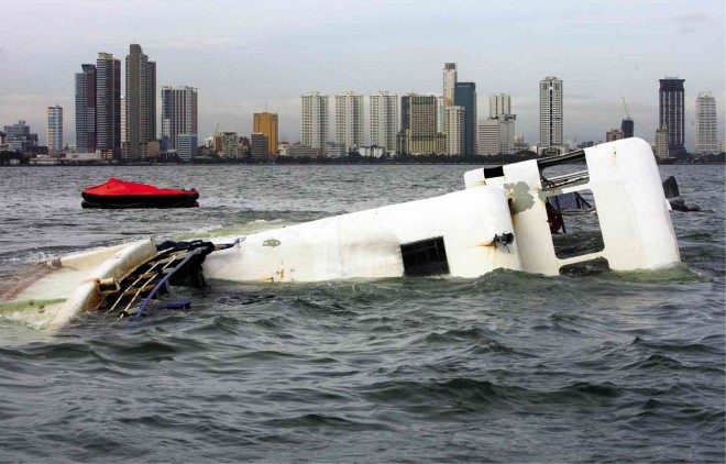 ‘LUIS’ DID THIS  Typhoon “Luis” hit the northern portion of the country, but its powerful winds whipped places as far south as Manila, roiling Manila Bay and capsizing MV Super Shuttle Ro-Ro 7 from its moorings on Sunday night. Twelve crew members of the vessel were hurt.  NIÑO JESUS ORBETA