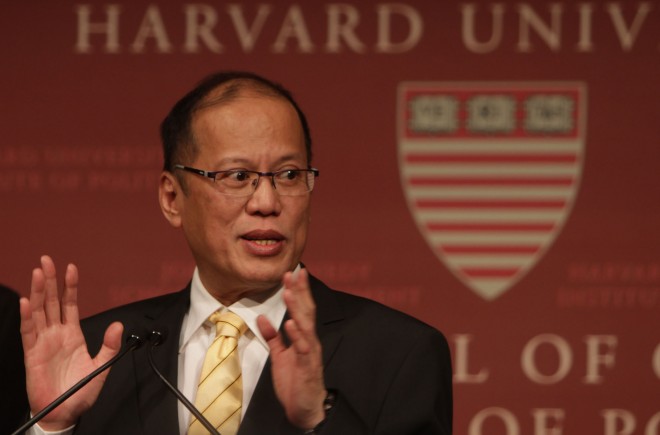 SEPTEMBER 22, 2014 President Benigno S. Aquino III delivers his policy speech at the Kennedy School of Government, Harvard University in Cambridge, Massachusetts.  EDWIN BACASMAS