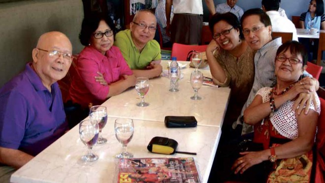 REUNION OF EX-DETAINEES Multiawarded author Ricky Lee (third from left) and fellow former martial law detainees are shown above during their reunion last year. From left are National Artist Bien Lumbera, Fanny Garcia, Lee, Jo-Ann Maglipon, Gil Quito and Flor Caagusan.  PHOTO COURTESY OF RICKY LEE