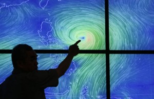 NDRRMC Executive Director Alexander Pama explains the  direction of tropical storm Luis during briefing at NDRRMC headquarters in Camp Aguinaldo. EDWIN BACASMAS / INQUIRER 