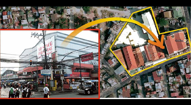 PUBLIC PROPERTY THAT REPORTEDLY BECAME BINAY’S  An 8,877-square-meter property on J.P. Rizal Extension and Sampaguita Street in Makati City, now worth about P1 billion, is owned by Vice President Jejomar Binay, according to his former Makati Vice Mayor Ernesto Mercado. The property (inset) is now occupied by commercial buildings and a Mormon church. GRIG C. MONTEGRANDE AND GOOGLE EARTH SCREENSHOT