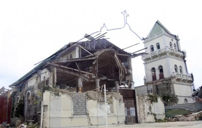 Tubigon church after  being heavily damaged by the October 15 earthquake that occured in the province 1 year ago. INQUIRER/ MARIANNE BERMUDEZ