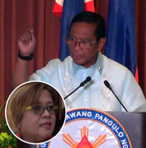 Vice President Jejomar Binay on Sunday said he would cooperate with the Department of Justice in the investigation of allegations of corruption against him depending on what kind of inquiry the agency would do. But his party, the United Nationalist Alliance, said the “sudden interest” of Justice Secretary Leila de Lima (inset) in Binay’s investigation proved her bias against rivals of the ruling Liberal Party. INQUIRER.net file photos