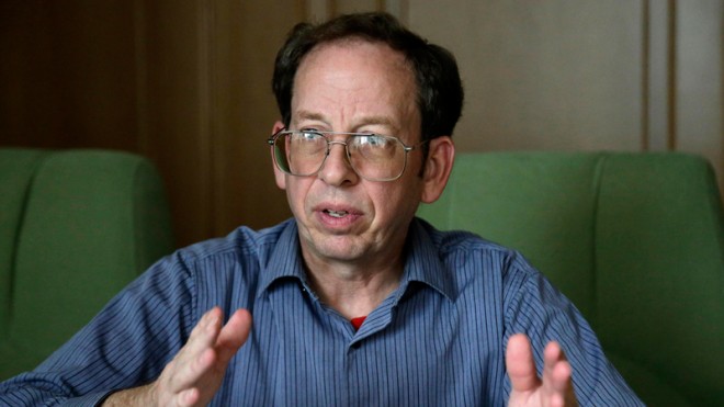 In this Sept. 1, 2014, file photo, Jeffrey Fowle, an American detained in North Korea speaks to the Associated Press in Pyongyang, North Korea. Fowle, one of three Americans being held in North Korea, has been released, the State Department said Tuesday, Oct. 21, 2014. State Department deputy spokeswoman Marie Harf said the U.S. is still trying to free Americans Matthew Miller and Kenneth Bae. (AP Photo/Wong Maye-E, File)