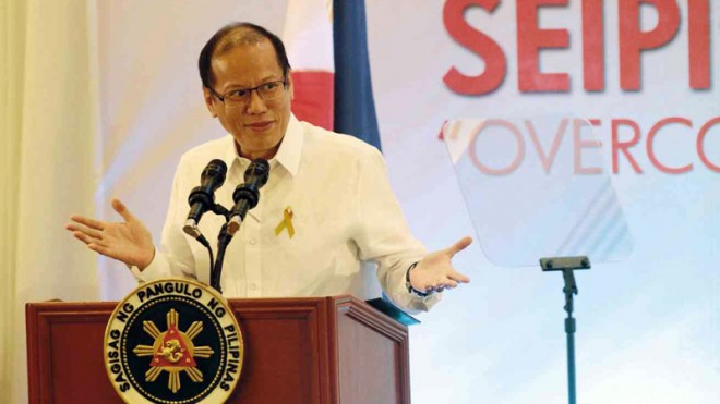 LISTENING TO THE VOICE OF HIS BOSS  President Aquino says he is ruling out a second term during the 13th CEO forum of the semiconductor and electronics industries in the Philippines at the Peninsula Manila in Makati City on Tuesday.  GRIG C. MONTEGRANDE