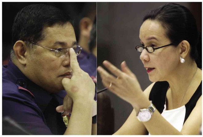 FALL FROM GRACE  Sen. Grace Poe, chair of the Senate committee on public order, grills PNP Chief Alan Purisima about inconsistencies in his explanation to the media about his assets.  EDWIN BACASMAS