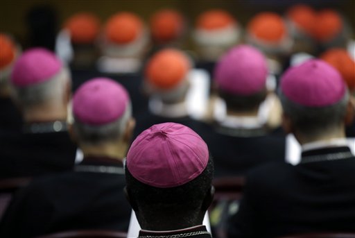 Bishops and Cardinals attend a morning session of a two-week synod on family issues at the Vatican, Monday, Oct. 13, 2014. AP 