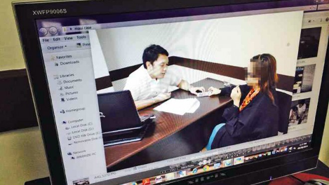 ‘SPD SHOCKER’ The alleged rape victim (right) takes her complaint to the National Bureau of Investigation against a Southern Police District official on Monday.   CONTRIBUTED PHOTO 