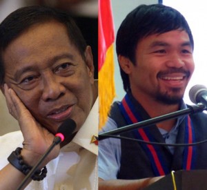 Earlier Vice President Jejomar Binay (left) announced that boxing champion and Sarangani Rep. Manny Pacquiao would be included in his senatorial slate in 2016. Now, Pacquiao may be the presidential aspirant’s potential running mate.  INQUIRER FILE PHOTOS