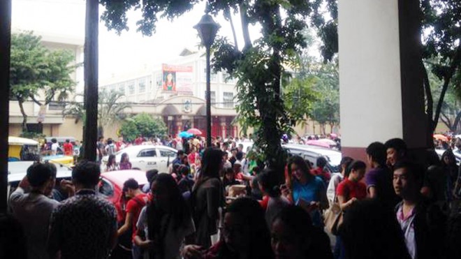Students and personnel of the San Beda College in Mendiola, Manila were evacuated following a bomb threat. CONTRIBUTED PHOTO: Nica Pattinson 