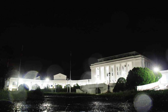 THE SARANGANI capitol compound is lit up with solar-powered lights. KIM WINDELL TIBLANI/CONTRIBUTOR 