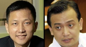 Businessman Antonio Tiu (left), who was accused by Sen. Antonio Trillanes IV (right) of fronting for Vice President Jejomar Binay, on Wednesday filed a P5-million civil case against the lawmaker for his supposed defamatory statements in the media. INQUIRER/CONTRIBUTED PHOTOS