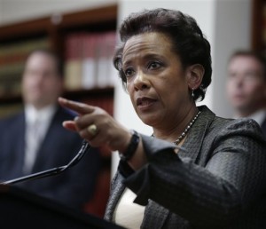 In this April 28, 2014 file photo, Loretta Lynch, U.S. Attorney for the Eastern District of New York speaks during a news conference in New York. President Obama chose Loretta Lynch as attorney general on Friday, Nov. 7, 2014, which would make her the first black woman in the position. AP Photo
