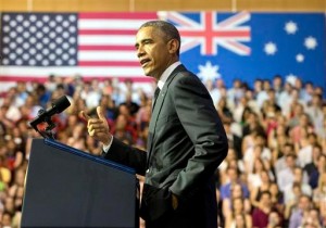 U.S. President Barack Obama speaks at the University of Queensland, Saturday, Nov. 15, 2014 in Brisbane, Australia. AP